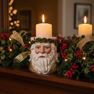 Vintage Dept 56 Old World Santa Kris Kringle Pillar Candleholder.